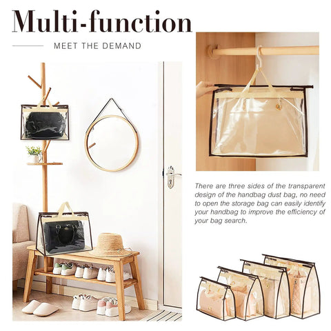 10 Pack Handbag Dust Bags Set With Clear PVC Front And Beige Nonwoven Back, 4 Sizes Purse Storage Organizers For Closet