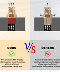 Comparison of Heavy Duty Brass 3/8 Inch DOT Air Fittings with sealant coating versus standard fittings without coating.