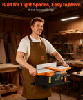 Heavy Duty Six Inch Spiral Benchtop Jointer Boasts A Beefy Two Horsepower Motor Churning At Twelve Thousand Rpm With Twelve Blade Spiral Cutterhead Delivering Flawless Surfaces Adjustable Fence And Solid Cast Aluminum Table Built Tough For Real Workers in a workshop.