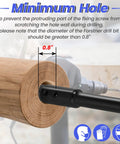 Heavy Duty Forstner Bit Extension Set Delivers Badass Depth To Every Woodshop Project Through Killer Reach And Glide Like Butter Handling Plus Twin Wrenches For Zero Stress Access In Cramped Areas, showing minimum hole size of 0.8 inches on wood.
