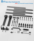 Heavy Duty Sliding Barn Door Hardware Kit With 8Ft Black Steel Track Rail Industrial Grade Roller System Handles And Latch