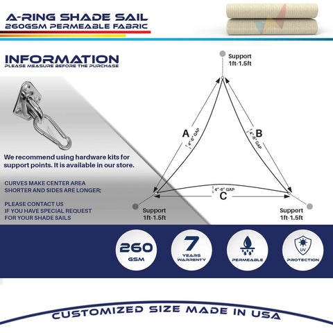 Installation diagram for Beige 24 By 24 By 24 Sun Shade Sail With A Ring Wire Rope Triangle For Deck Backyard And Patio