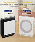 Black and white Airmega AP-1512HH purifiers compatible with AP-1512HH Replacement Filter Set For Coway Airmega Purifiers With One True HEPA Filter And Three Activated Carbon Pre-Filters For A Full Year Of Fresher Air Odor Control And Quiet Operation Precision Fit For AP-1512HH-FP And 200M Replaces OEM 3304899 on a wooden floor