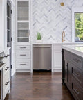 Modern kitchen with stainless steel appliances and cabinets featuring 30 Pack Solid Stainless Steel Cabinet Handles and Drawer Pulls With Oil Rubbed Bronze Finish 5.38 Inch Length 136mm 3 Inch Center to Center 1/2 Inch Diameter For Kitchen Cabinets and Furniture.