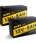 Two 12V 8Ah LiFePO4 Deep Cycle Batteries with Built-In BMS 5A for Small UPS, Ride-On Toys, Fish Finder, Camping and Outdoor Gear