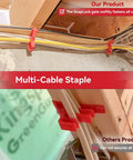 Heavy Duty Multi Cable Staples For Romex And Ethernet securing multiple wires in a home improvement setup.