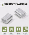 100 Pcs M2 Aluminum Crimp Sleeves For Wire Rope Ends Double Barrel Ferrules Easy Install Loop Crimps, close-up