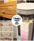 12 Pack Diamond Shaped Crystal Glass Drawer Knobs 30mm Cabinet Pull Handles in silver finish on various furniture pieces.