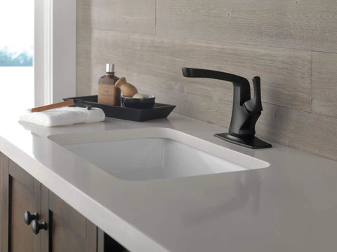 Sleek Matte Black Vesna Bathroom Faucet With Drain Kit Included Fits Single Hole Or Three Hole Four Inch Configurations Easy Install