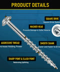 650 Count 8 Gauge X 1 1 4 Inch Pocket Hole Screws Zinc Coated Coarse Thread showing features like washer head and aggressive thread.