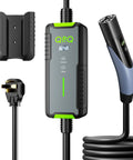 Level 2 Portable EV Charger With 32A Adjustable Amps, 240V NACS Plug and play design for Tesla, includes charging cable and display.