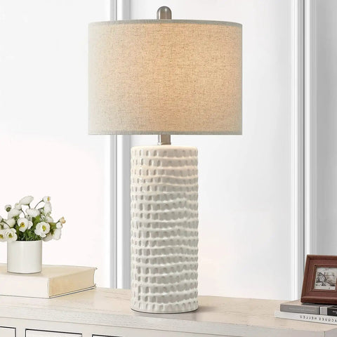 Modern 24.5 Inch Ceramic Table Lamp Set Of 2 With White Shades Farmhouse End Table Lamps For Living Room Bedroom Dorm Office Or Study Vibe Cozy Nightstand Lights