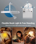 USB Rechargeable Book Reading Light With 3000K Warm White, adjustable angles, showing flexible clip-on design for easy use