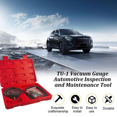 Gnarly Heavy Duty Car Fuel Pump And Vacuum Tester Gauge Nails Each Carburetor Leak Quick Universal Engine Pressure Testing Tool in red case.