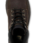 Top view of Women's Steel Toe Work Boot 6 Inch Brown Wide 10D Built Tough Leather Construction With Slip Resistant Treker Outsole Meets ASTM F2413-18 EH SR FIC And F3445-21 Safety Standards