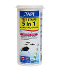 Hella Reliable 5In1 Aquarium Test Strips Keep Your Freshwater And Saltwater Tanks Flopping Smooth Checks PH Nitrite Nitrate Hardness 100 Count package front view.