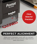 Self Inking Closed Rubber Stamp With Built In Ink Pad For Office Invoices And Paperwork Featuring No Sweat Quick Press Action, clear base for precise alignment.