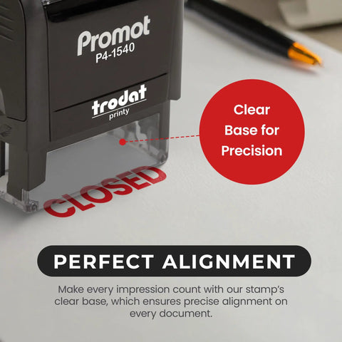 Self Inking Closed Rubber Stamp With Built In Ink Pad For Office Invoices And Paperwork Featuring No Sweat Quick Press Action, clear base for precise alignment.