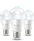 Motion Sensor Light Bulbs For Indoor And Outdoor Use, 12W (100W Equivalent), A19 E26, 6000K Daylight, Motion Activated Dusk To Dawn, Your Go To Front Door Porch Garage Basement Hallway Lighting, 3 Pack white LED bulbs