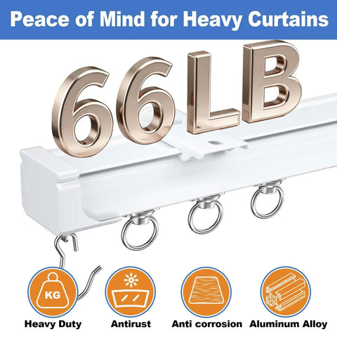 Heavy Duty Ceiling And Wall Mounted Curtain Track System With Roller Hooks And Sliding Rails White 3Ft To 6Ft Aluminum Alloy Durable Curtain Rail Set For Home Upgrade Built To Last, 66LB