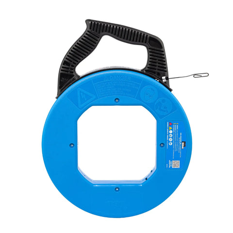 Pro Grade Blued Steel Fish Tape, 240 Feet Long, One Eighth Inch, 1600 Lb Tensile Strength, Rust Resistant, Ultra Durable Case