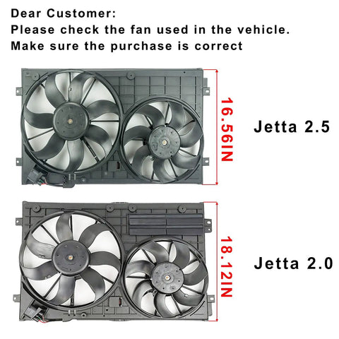 Heavy Duty Direct Bolt On Dual Radiator And Condenser Cooling Fan Assembly For Vw Golf Jetta Rabbit Beetle 2006 To 2019 2.5L with dimensions
