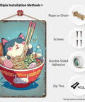 Cat In Ramen Bowl Vintage Metal Sign Wall Art 8x12 Tin Sign Poster For Home Office Garage Decor Cute Kitchen Wall Accent Rustic Charm