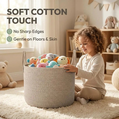 Extra Large Cotton Rope Blanket Basket With Deep Stitched Walls Big Ass 65L Capacity Machine Washable Throw Holder For Couch TV Stand Cozy Corner Fixer Roommate Favorite Stash Spot No Sweat Cleanup Top Tier Game Changer