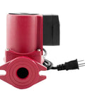 Rock Solid Three Speed Circulator Pump For Home Heating Systems With 115 Volt Motor And Cast Iron Housing, front view.