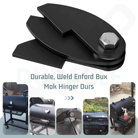 Weld On BBQ Smoker Hinge for Doors 8 by 2 and a Quarter Inch showing pin assembly, compatible with DIY firebox and homemade tank builds.