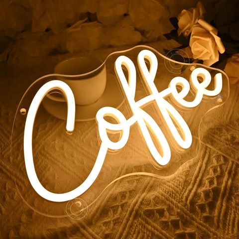 Coffee Neon Light Sign USB Powered Wall Or Table Decor For Home Kitchen Cafe Bar Warm White 11.8 Inch By 6.69 Inch Night Light Mood Builder