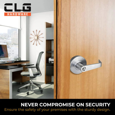 Passage Closet Door Lever Heavy Duty Built To Last Commercial Grade Satin Chrome Non Locking Door Handles With Latch For Interior Doors ADA Compliant Cylindrical Lever Hardware on office door