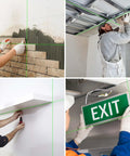 Top Tier 4D Green Laser Level With 360 Self Leveling Cross Lines used in drywall installation and mounting signs.