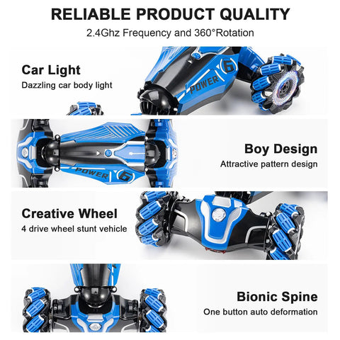 Gesture Sensing RC Stunt Car With 360 Degree Flips And Drifts, 2.4GHz 4WD Remote with creative wheels and car light features