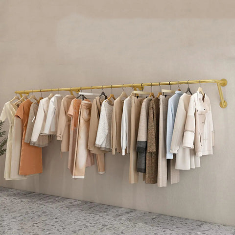 Industrial Wall Mounted Clothing Rack For Laundry And Retail 300cm Space Saving Garment Rail with clothes hanging