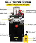 Beefy 12V DC Hydraulic Pump Dual Acting Unit With 11.4L Tank And Brass Gauge for Dump Trucks and Heavy Duty Lifts with labels