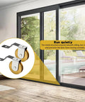 Four Pack Heavy Duty Steel Sliding Screen Door Rollers Replacement With Precision Ball Bearing Wheels For Top And Bottom Tracks gliding smoothly in a modern house interior.
