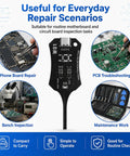 Inductance Tester For PCBs And Motherboard Coils Pro Grade Electronic Circuit Board Detector For PCB Repair And Phone Troubleshooting DIY Friendly Dual Pack Coil Tester W01 Compatible shown with repair scenarios.