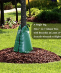 20 Gallon Slow Release Tree Watering Bags Pack Of 3 For Deep Root Hydration on mulched tree base in garden setting