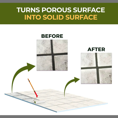 GlazeGuard Satin Porcelain And Ceramic Tile Sealer Before and After on tile surface showing sealing effect.