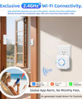 WiFi Door Sensor Chime For Smart Home Open Alert And Window Sensor Real Time App Alerts From Tuya Smart Life Perfect For Child Safety And Dementia Care Loud Chime With Five Volume Levels For Home Or Biz. Wall-mounted Wi-Fi door sensor chime with plug-in receiver and window sensor.