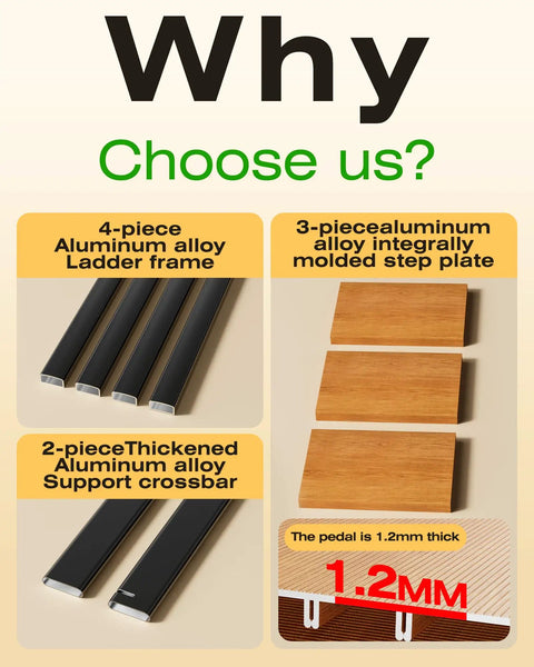 Infographic showing components of 3 Step Aluminum Folding Ladder With Anti Slip Wide Pedals, Ultra Lightweight And Sturdy.