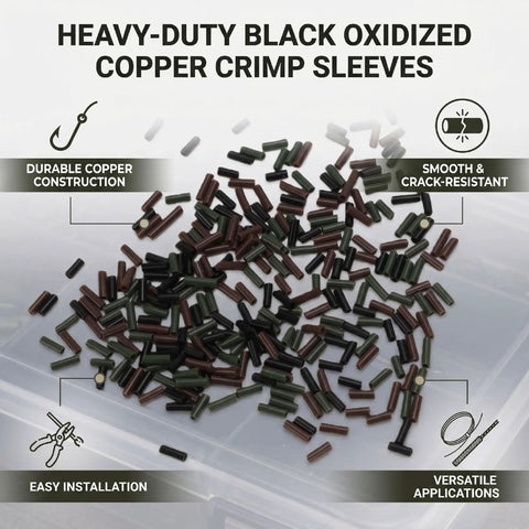 Top Shelf Copper Wire Rope Tube Connectors For Serious Angler Leader Rigging Saltwater Trolling And Bottom Fishing Crimp Sleeves in bulk.