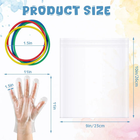 2000 Piece Tie Dye Rubber Band Kit With 200 Pairs Gloves And 200 Sealed Bags For Big DIY Projects Party Crafts Or Office Use Colorful Elastic Bands For Craft Lovers showing product size dimensions.