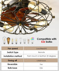 Caged Ceiling Fan With Light Remote Control 5 Bulbs 6 Speeds 20 Inch Black With Reversible Blades, E26 bulb compatibility chart