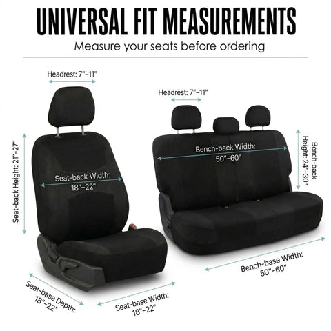 Full Set Cloth Car Seat Covers With Universal Fit For Front Seats And Split Rear Bench, Airbag Compatible And Easy Clean For SUV Sedan And Van, Black Everyday size guide