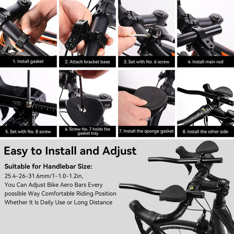 Installation steps for Clip On Aero Bar For Road Bikes Aluminum Alloy Armrest Handlebars With Removable Sponge Pads No Fuss Install