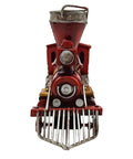 Front view of Metal Classic Locomotive Model Train Christmas Decor Vintage Tabletop Centerpiece For Holiday Dining Realistic Red Carriage