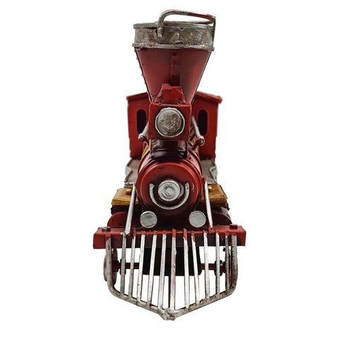 Front view of Metal Classic Locomotive Model Train Christmas Decor Vintage Tabletop Centerpiece For Holiday Dining Realistic Red Carriage
