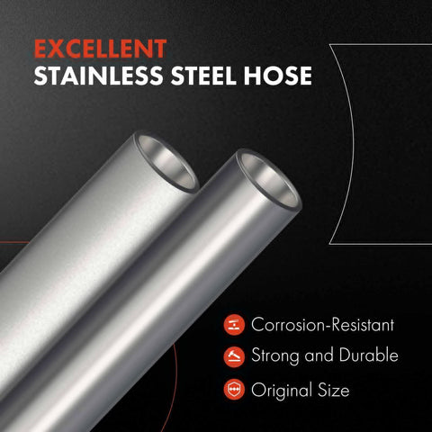Stainless steel hose showcasing corrosion resistance and durability with highlighted text "Excellent Stainless Steel Hose"